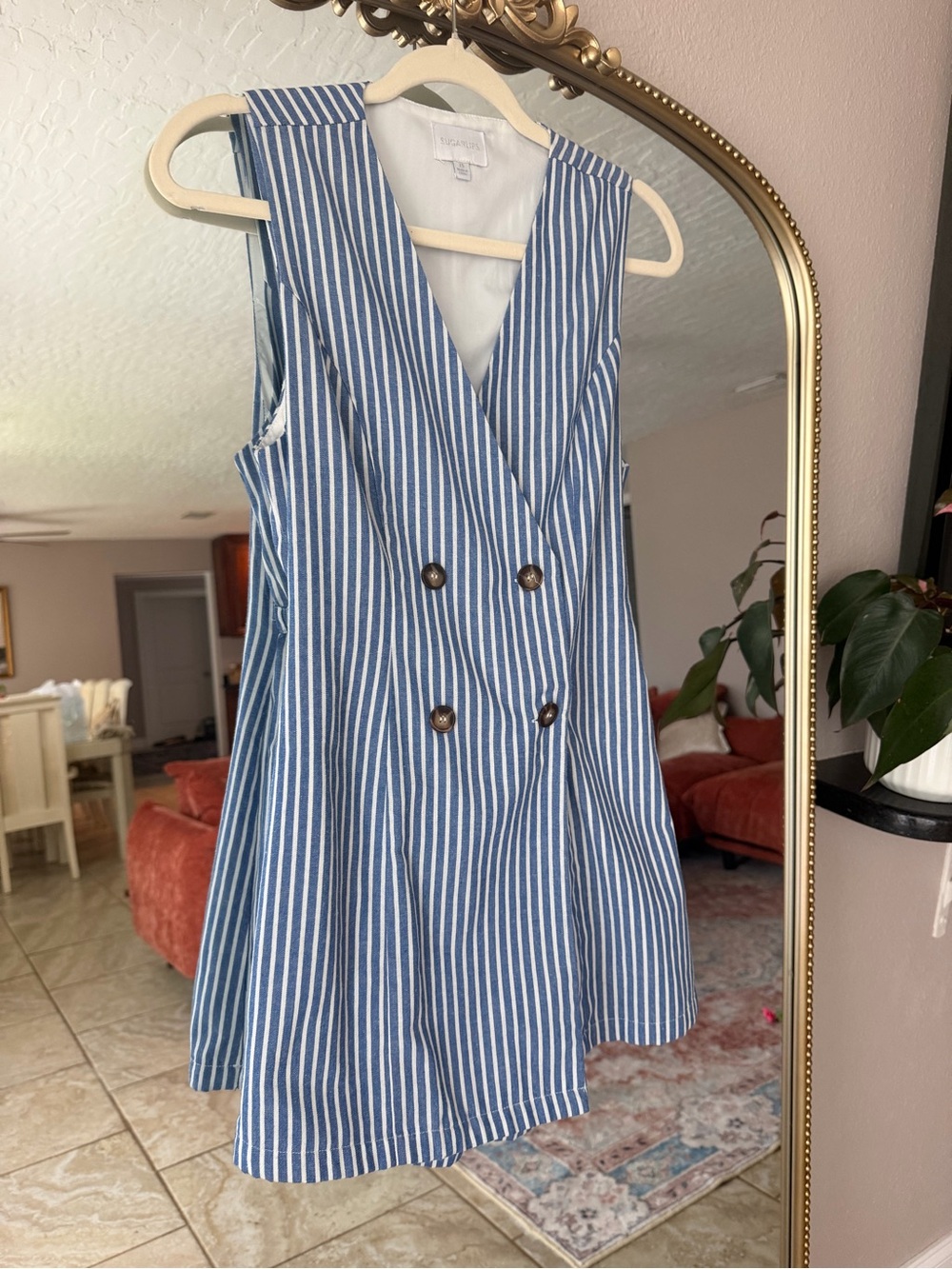 Sugarlips Blue & White Striped Double-Breasted Mini Dress